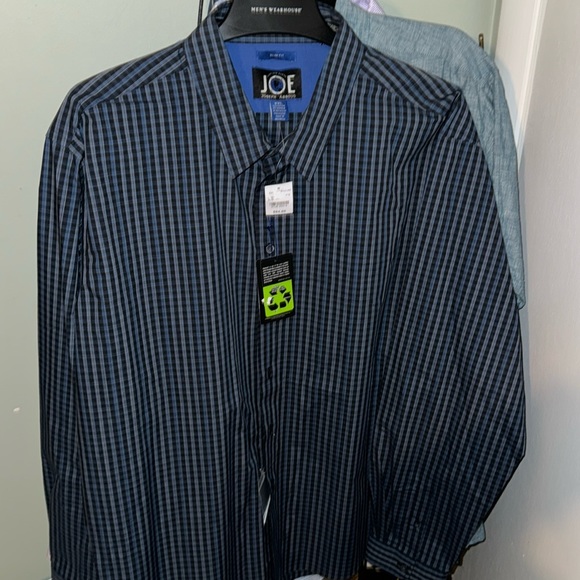 Men’s warehouse Joe SLIM Fit casual shirt blue and navy  check XXL - Picture 2 of 4